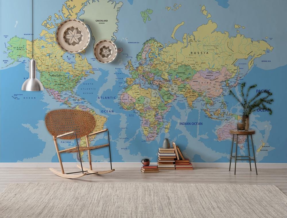 Vintage World Map Bedroom Mural Wallpaper in living room