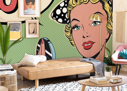 Retro Pop Art Beauty Mural Wallpaper in living room