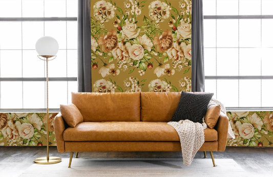 yellow flower blossom wall mural living room decor