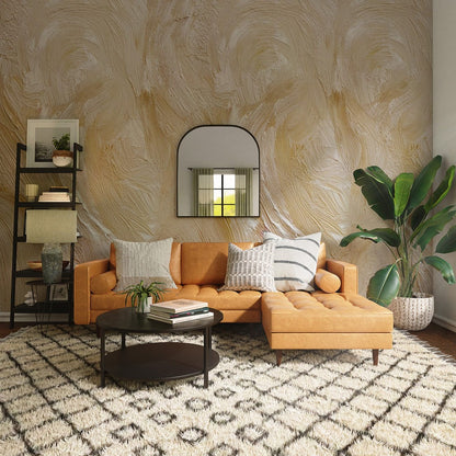 Decorate your living room with this yellow oil painting wallpaper mural.
