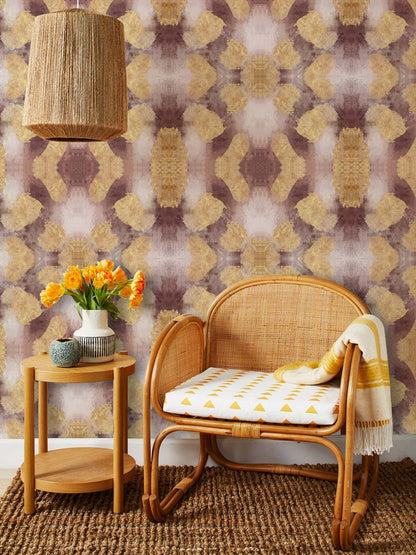 Geometric Abstract Gold Pattern Mural Wallpaper in living room