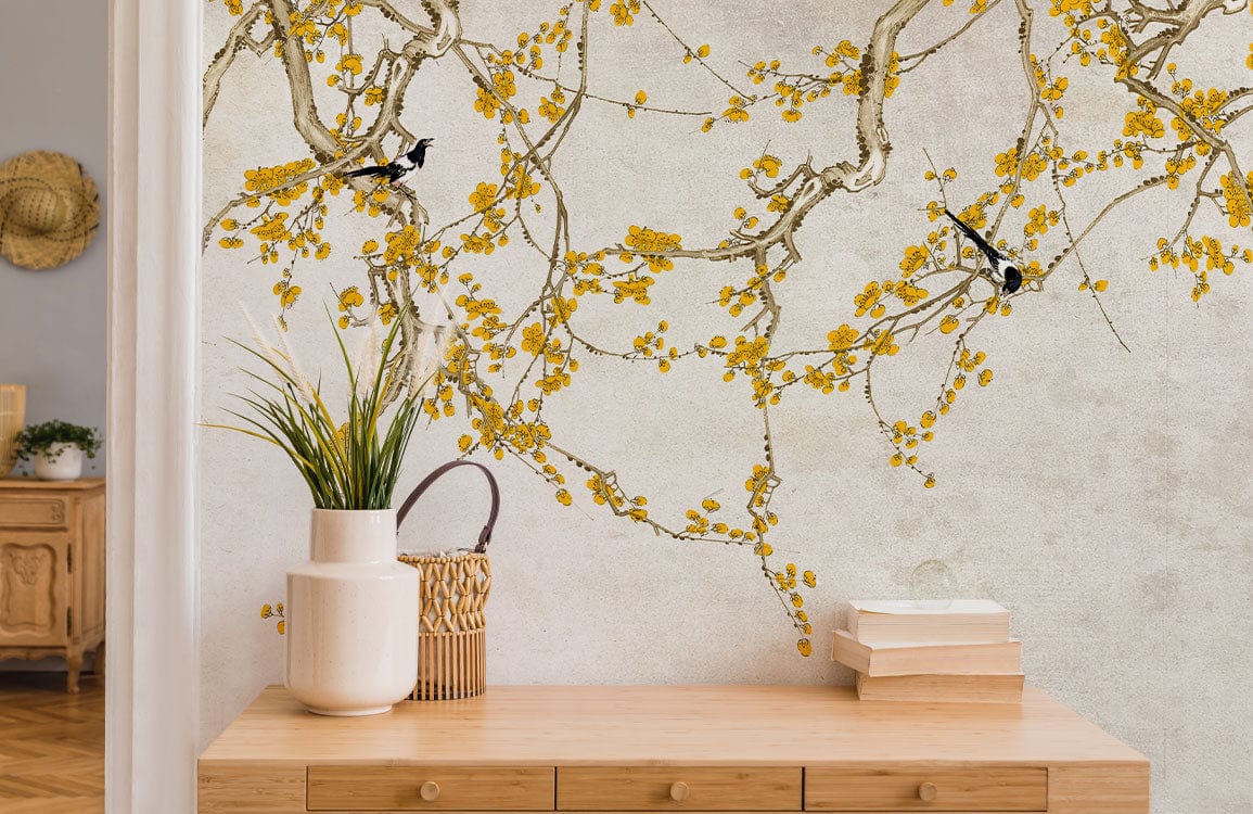 yellow plum wallpaper mural living room decor