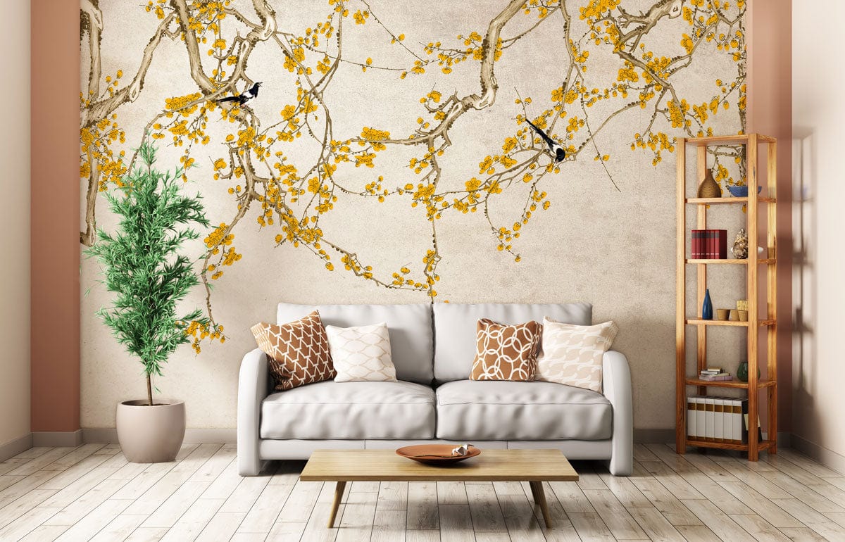 yellow plum flower wall mural art decor