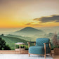 Wallpaper Mural Design for Living Room Decoration Featuring a Yellow Sky atop Mountain Landscapes.