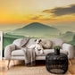 Wallpaper Mural Design for Living Room Decoration Featuring a Yellow Sky with Mountains and Landscapes