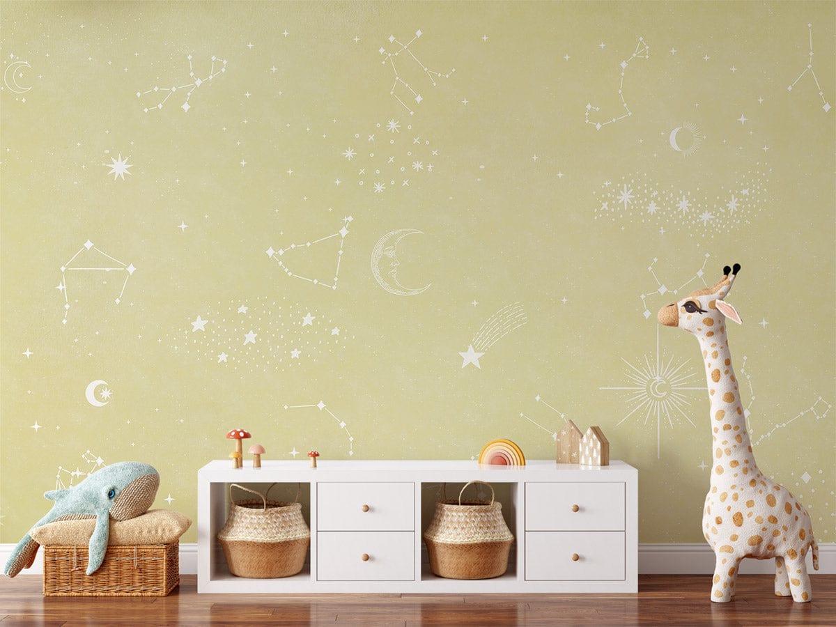 Yellow Star Wallpaper Mural Kid's Room Home Interior Design