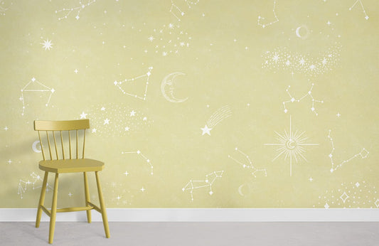 Yellow Star Wallpaper Mural Room Decoration Idea