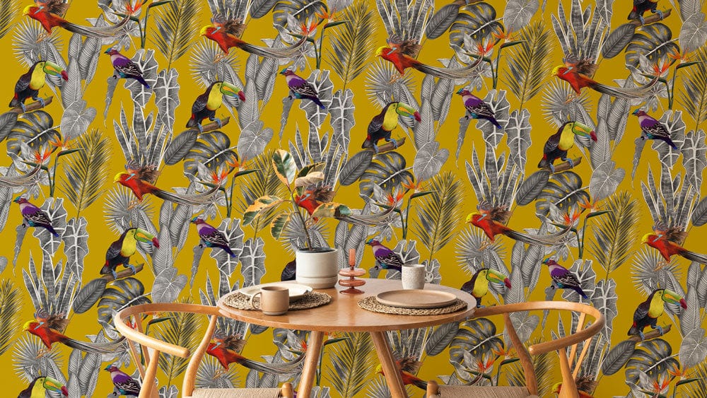 yellow jungle wall mural dining room decoration