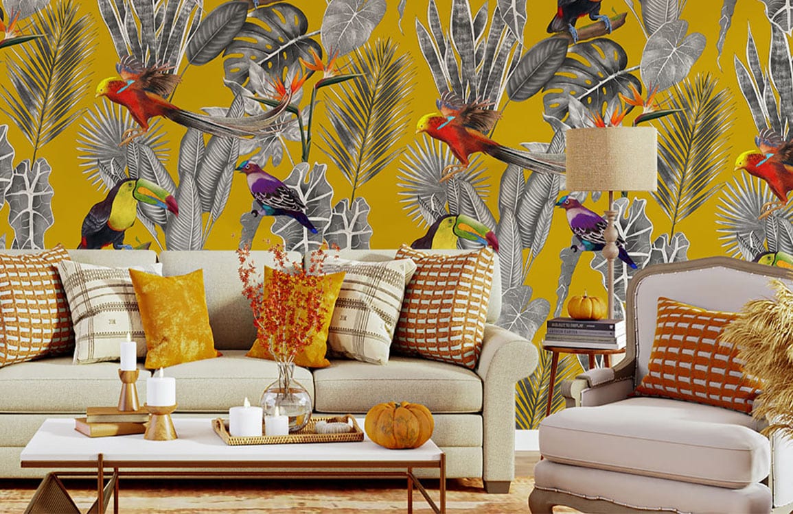 yellow jungle wall mural living room decor