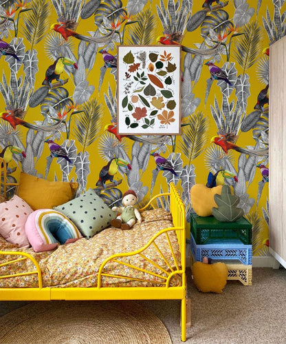 yellow jungle wall mural nursery design