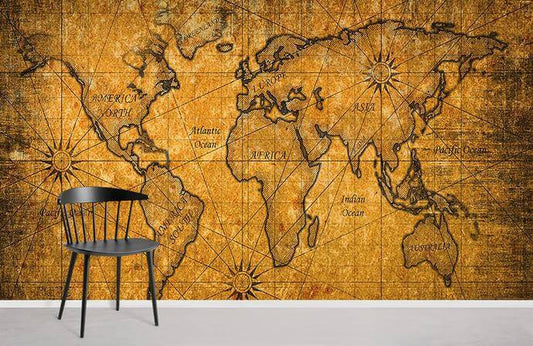 Antique World Map Vintage Mural Wallpaper