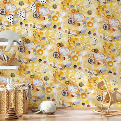Wall Mural for Hallway Decor Featuring Fruits Done in Colorful Watercolors