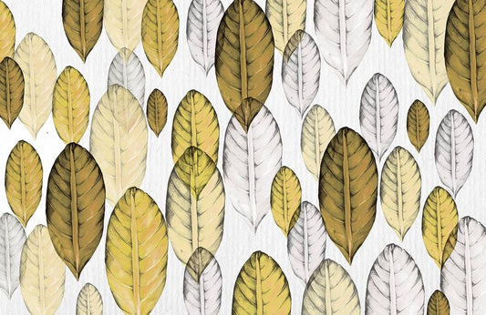 Yellow Watercolor Leaves Custom Wallpaper Mural Art Design