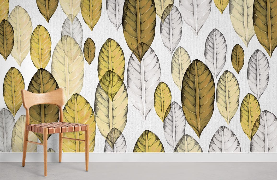 Yellow Watercolor Leaves Wallpaper Mural Room Decoration Idea