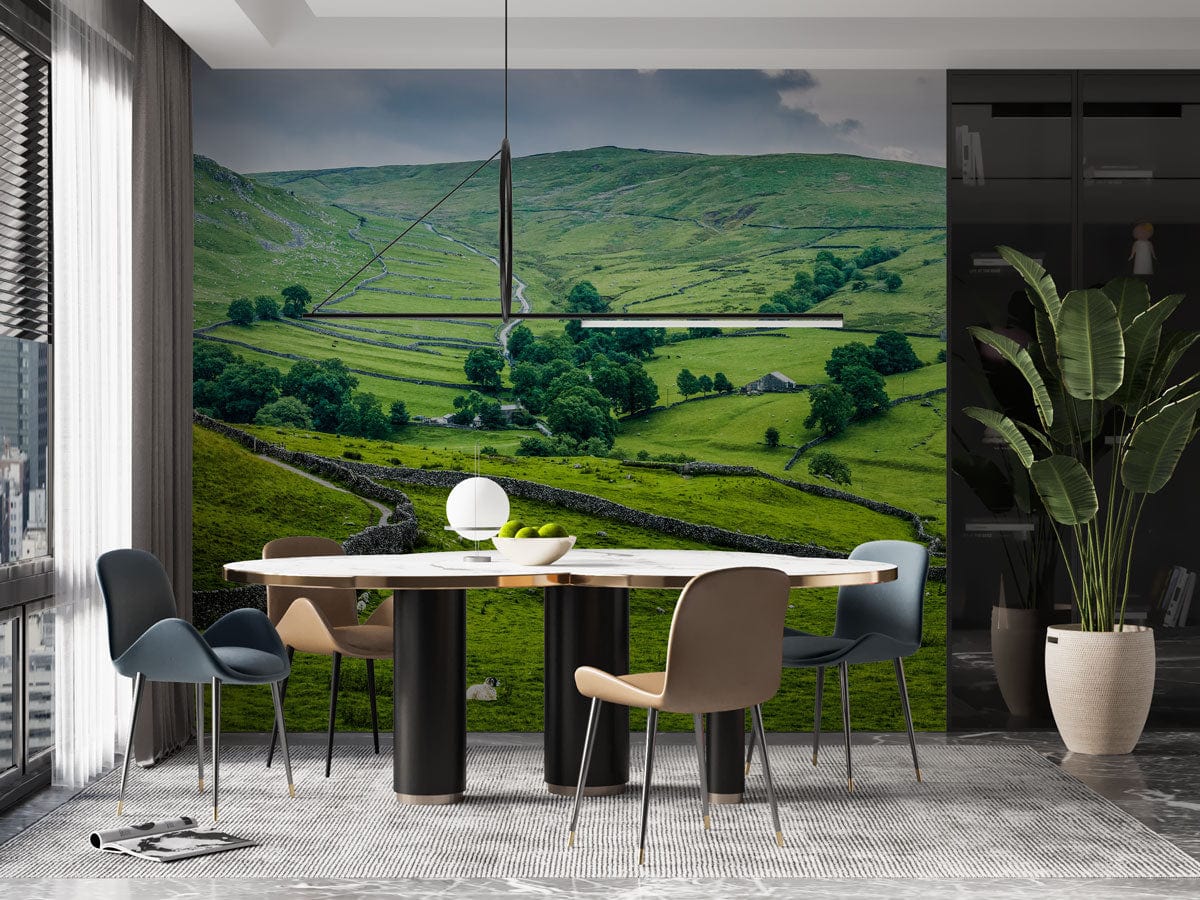 Wallpaper mural featuring the Yorkshire Dales landscape, perfect for decorating the dining room.